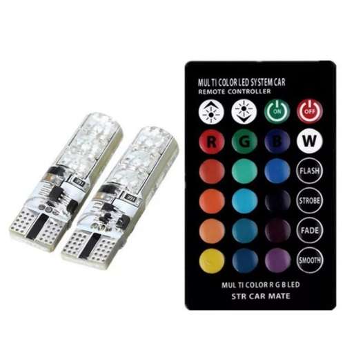 2 x T10 (W5W/194) RGB 5050 SMD Multi Color Wedge  Light Bulb