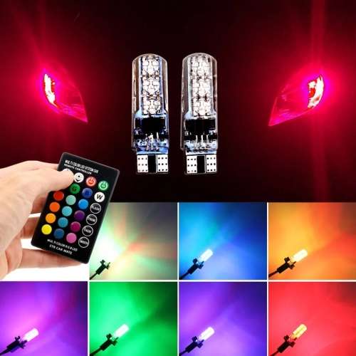 2 x T10 (W5W/194) RGB 5050 SMD Multi Color Wedge  Light Bulb