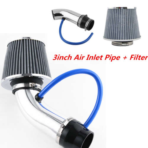 Silver 76mm Universal Performance Cold Air Intake Filter Alumimum Induction Pipe Hose System