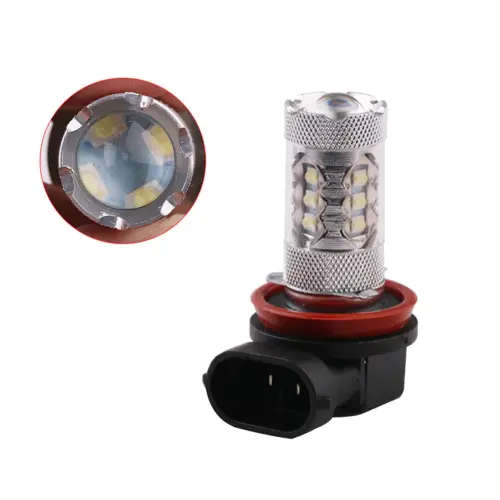 2 x 9006 16SMD 3030 80W 6500K-7000K White Light LED Bulb For Foglight DC12-24V - Silver White