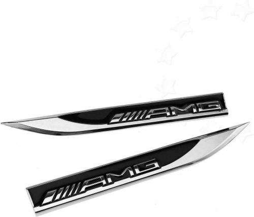 2 x AMG Emblems Badge 3D Car Sticker Side Metal Knife Type Fender For Benz