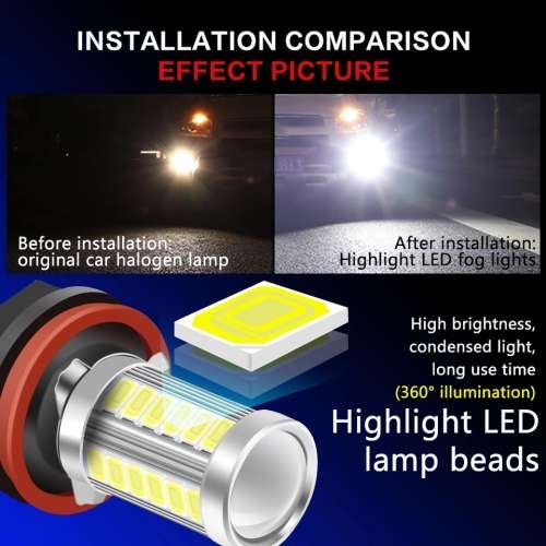 2 x H11 33SMD 5630 6500K-7000K White Light LED Bulb For Foglight DC12-24V