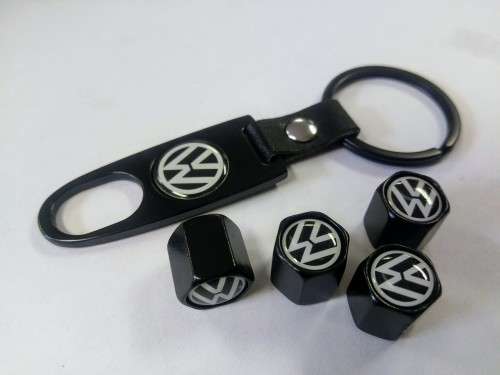 VW Logo Tyre Valve Cap and Key Chain Set