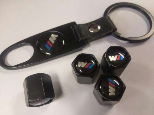 Bmw M Logo Tyre Valve Cap & Key Chain Set