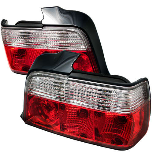 BMW E36 3-Series 4 Door Pair of Chrome Housing Red Tail Lights