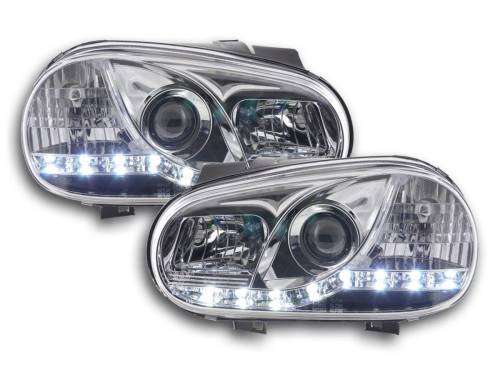 VW Golf 4 Projector Chrome Headlights With Led Drl Left and Right Set