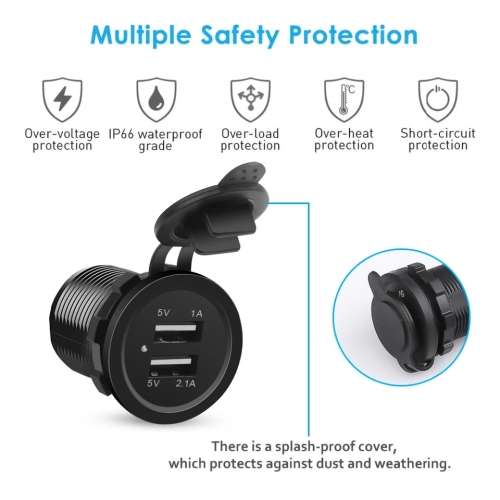 Universal Car Charger Usb DC12v-32v Waterproof Dual Usb Charger 2 Port Power Socket 5V 2.1A
