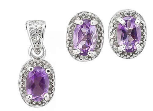 1.35cts Genuine Amethyst and Diamond Set | Includes free chain