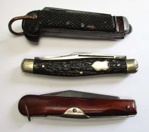 Vintage knife lot >> Watts Sheffield 1940 / Okapi Germany / IXL GEORGE WOSTENHOLM -well used knives