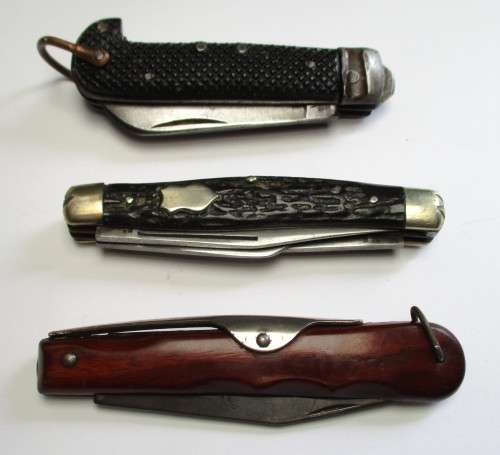 Vintage knife lot >> Watts Sheffield 1940 / Okapi Germany / IXL GEORGE WOSTENHOLM -well used knives