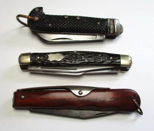 Vintage knife lot >> Watts Sheffield 1940 / Okapi Germany / IXL GEORGE WOSTENHOLM -well used knives