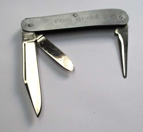 Vintage Stockman pocket knife, Kutmaster Utica, New York, Made in USA. Stainless steel