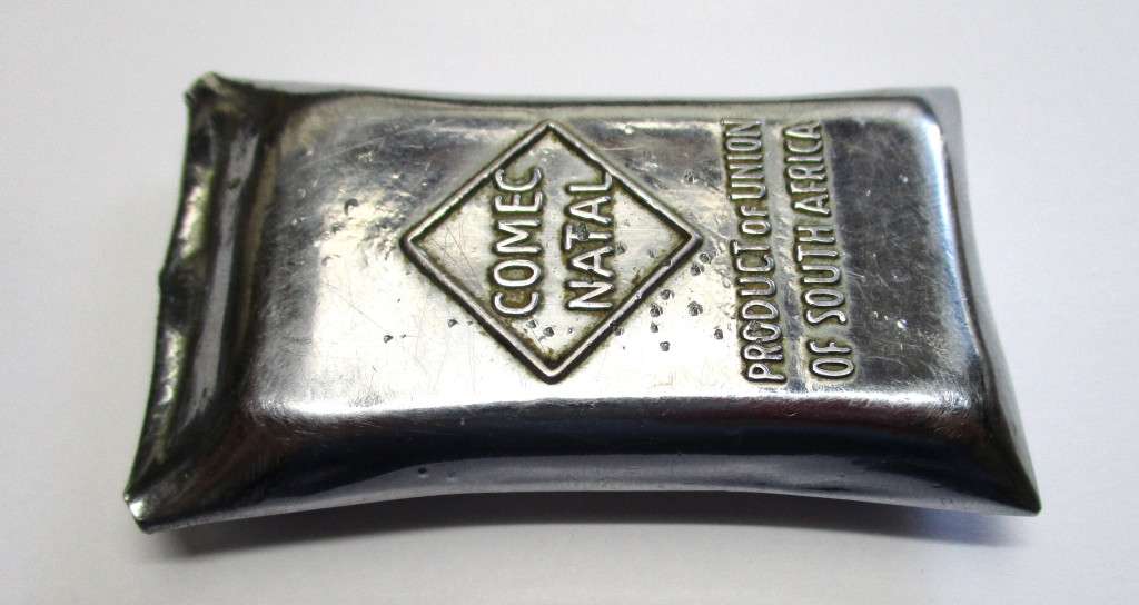 Unusual Union of South Africa Paperweight - COMEC - Natal - Wattle Extract - metal - sack