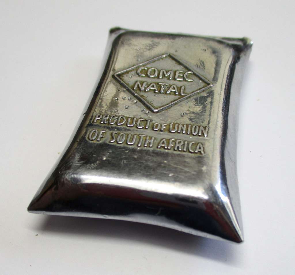 Unusual Union of South Africa Paperweight - COMEC - Natal - Wattle Extract - metal - sack