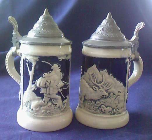 TWO SMALL GERMAN LIDDED TANKARDS