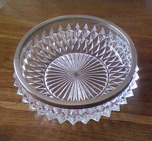 LOVELY CUT GLASS BOWL WITH METAL RIM