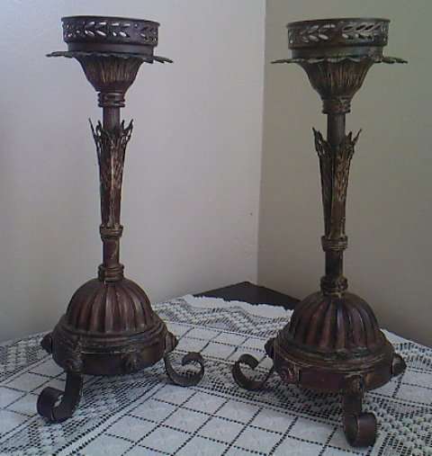 TALL RUSTIC METAL CANDLEHOLDERS