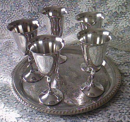 5 WINE GLASSES + TRAY FROM VINERS, SHEFFIELD ENGLAND