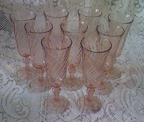CORAL PINK FLUTE CHAMPAGNE GLASSES (DEPRESSION GLASS)