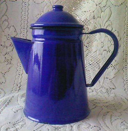 ENAMEL COFFEE POT : ROYAL BLUE WITH BLACK TRIM