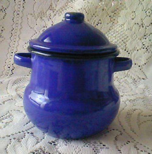 ENAMEL SUGAR BOWL : ROYAL BLUE WITH BLACK TRIM