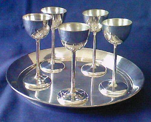 SILVER PLATED TRAY with 5 GOBLETS