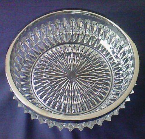 BEAUTIFUL CUTGLASS BOWL WITH PLATED RIM