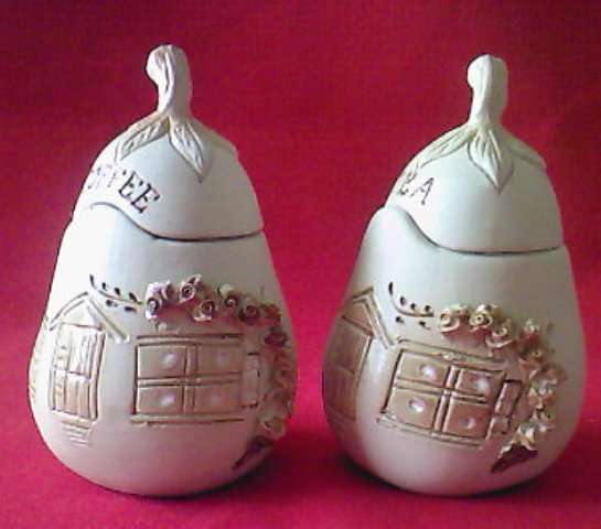 PEAR-SHAPED POTTERY TEA & COFFEE CANISTERS