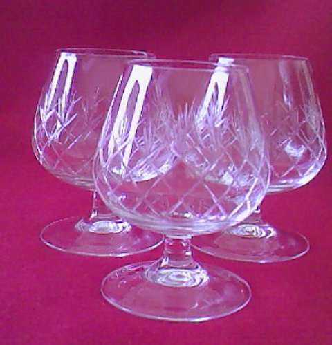 3 X LARGE CRYSTAL BRANDY GOBLETS