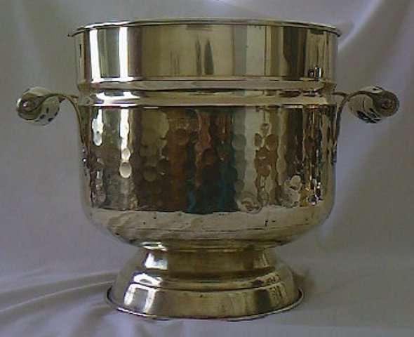 SOMETHING DIFFERENT : LARGE BRASS CONTAINER WITH PORCELAIN HANDLES