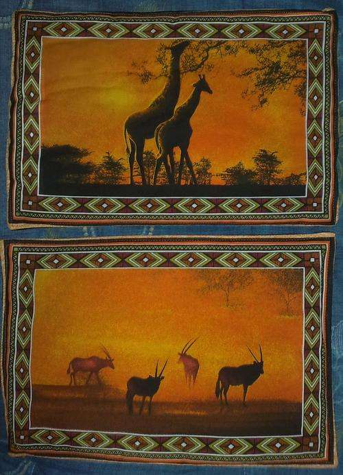 **SALE** Table Place Mats SET OF SIX African Animals & Landscapes - Hand Stitched Fabric  NEW