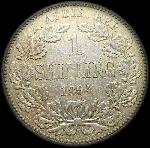 1894 South Africa ZAR Kruger Silver Shilling (1S) ,Rare Nice