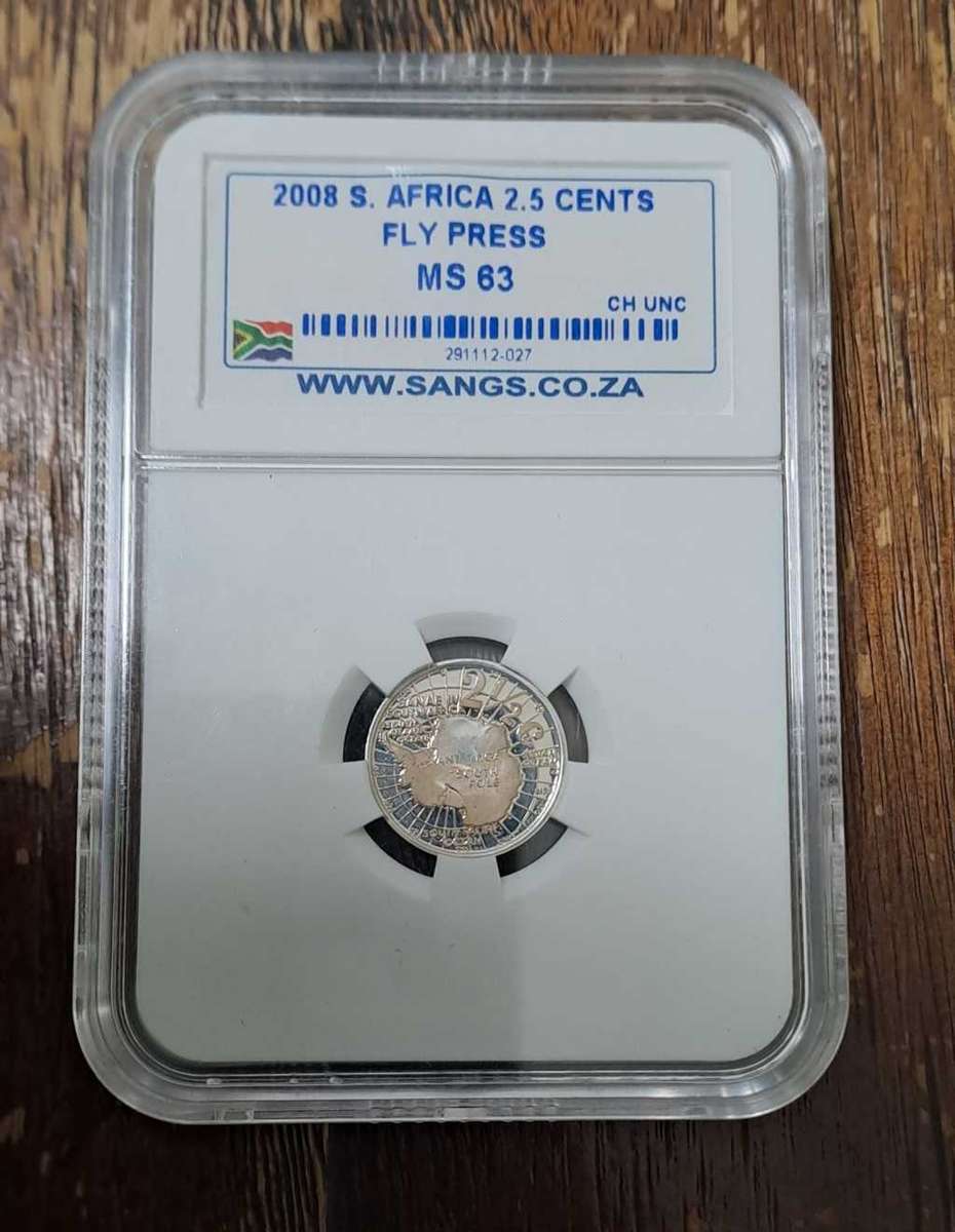 2008 Silver SA Agalhus (Map of SA Base SANAE IV) Flypress Tickey 2.5Cents SANGS MS63