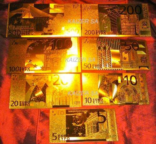 Full Set Euros 24K Gold Bank notes 5,10,20,50,100,200 & 500 EUROS - Brilliant Collectables!