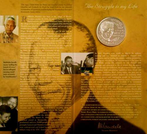 2001 Mandela Silver 1oz Laureates Nobel Commemorative Medal in Yellow Folder #** Crazy Wednesday**#