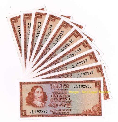 10X Consecutive 1975 TW de Jongh One Rand Notes *$*# Weekend Special #*$*
