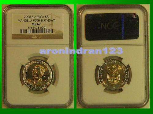 !!! ending tonight!!! $$ MANDELA NGC MS67 90TH BIRTHDAY R5 COIN $$ bid now!!