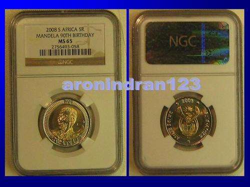 R5 increment sale,- MS65 MANDELA 90th BIRTHDAY R5 COINS NGC~bid now!! must read and look!
