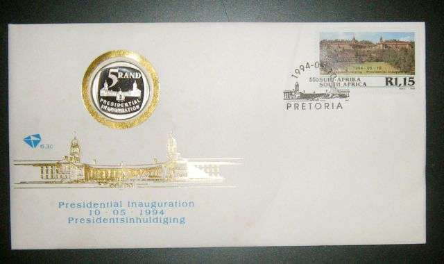 1994 MANDELA INAUGURATION FDC WITH PROOF R5 COIN-CRAZY WEDNESDAY!
