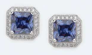 Stunning, 925  Sterling Silver Classic, Tanzanite and  Zircon Stud Earrings **FREE SHIPPING**
