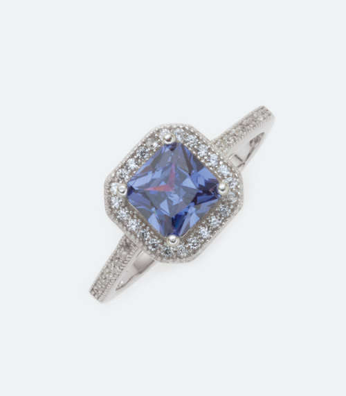 Sterling Silver ladies ring with Tanzanite cubic Zirconias