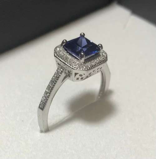 Sterling Silver ladies ring with Tanzanite cubic Zirconias