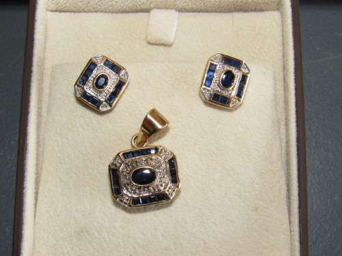 9ct Gold, Sapphire Pendant & Earrings set