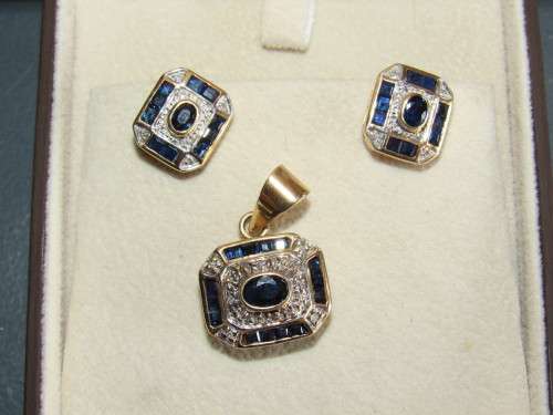 9ct Gold, Sapphire Pendant & Earrings set
