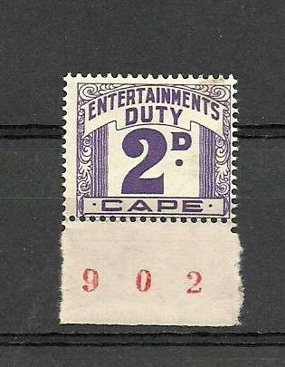 CAPE OF GOOD HOPE ENTERTAINMENTS DUTY 2D STAMP MNH