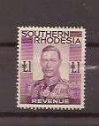 SOUTHERN RHODESIA REVENUE 1 POUND STAMP USED