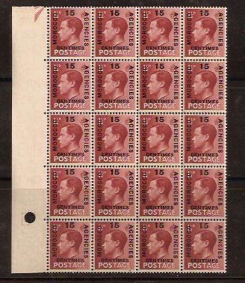 GB BLOCK WITH MOROCCO AGENCIES CENTIMOS OVERPRINTS MNH