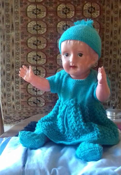 1940's celluloid doll in knitted dress