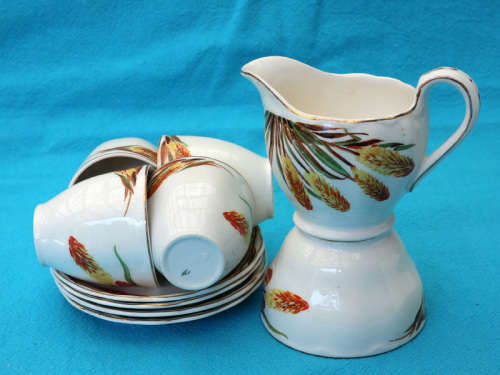 4 grindley cream petal demi tasse cups and saucers + jug + sugar bowl