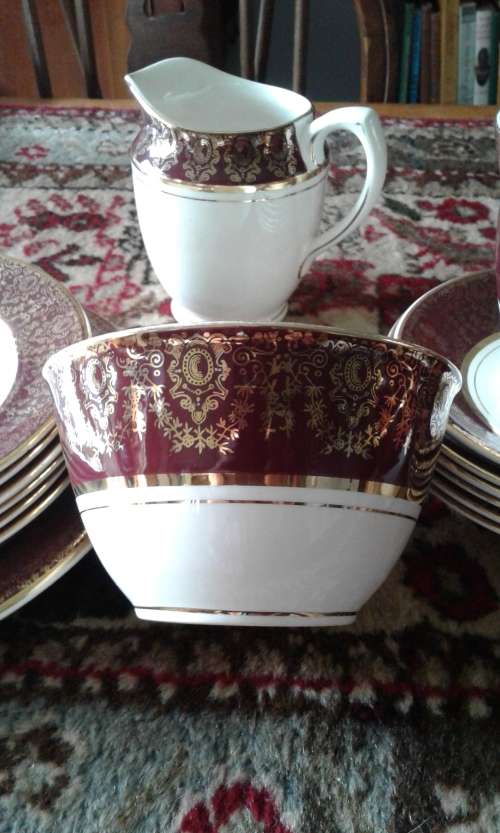 Burslem Crownford Tea Set 6 trios, milk jug -  sugar basin - cake plate